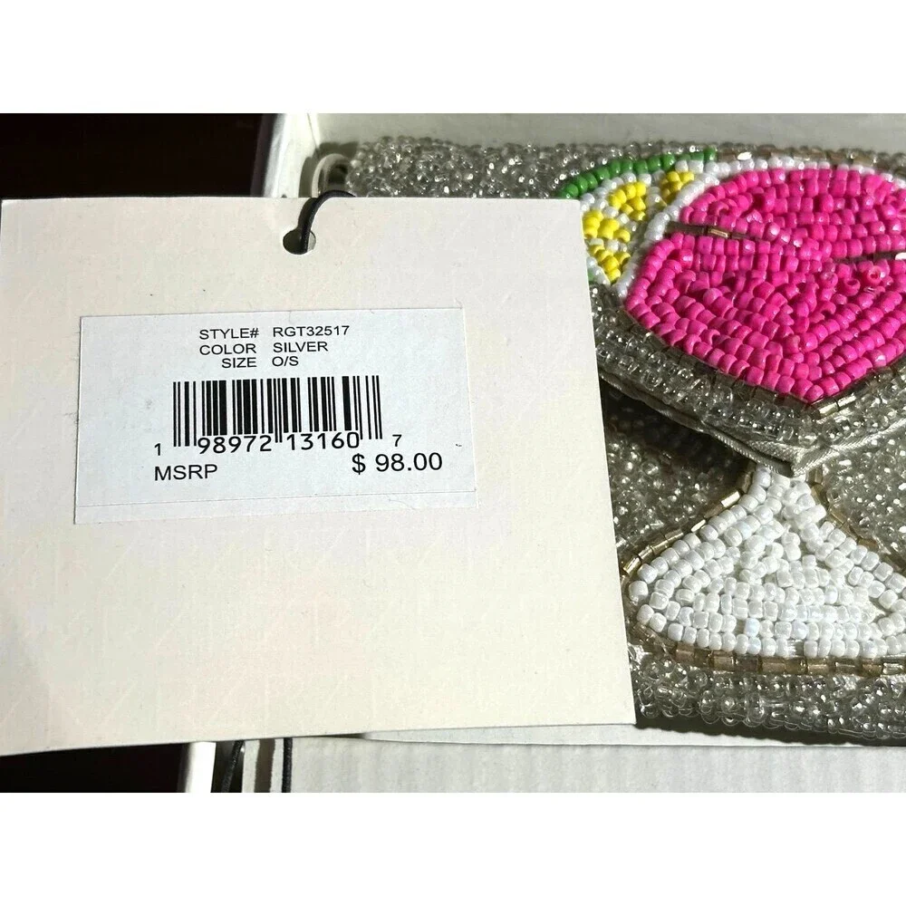 NWT RachelZoe Beaded 3pc set Margarita glass Clutch-Coin Purse & Keychain charm